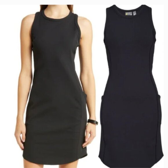 Zella Dresses & Skirts - Zella Black RibbedPocket Dress Athletic Sleeveless Ribbed Racerback Size S